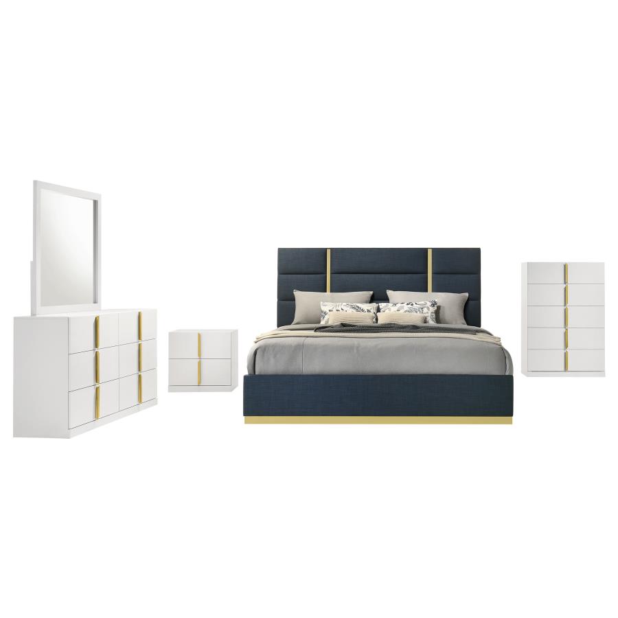 Ines 5-piece Queen Bedroom Set Navy and White High Gloss - Imagen 2