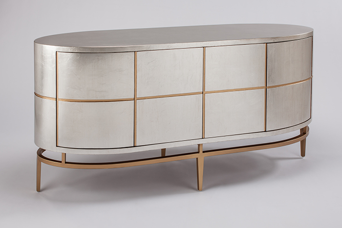 Cabinet 72x20x36" Finish: Silverleaf with gold details, metal base in gold tone ARTMAX - Imagen 4