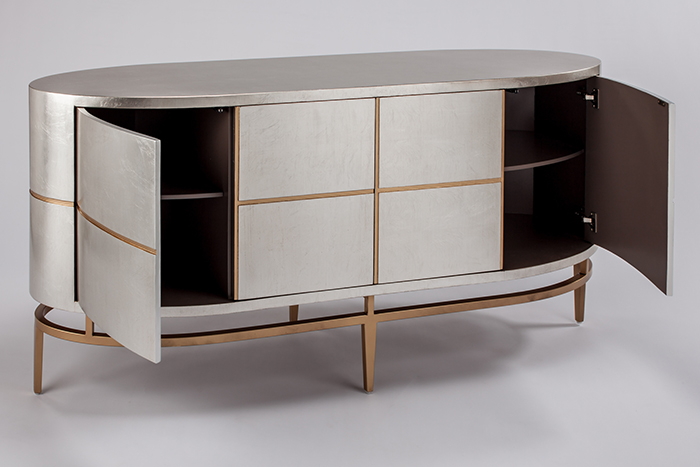 Cabinet 72x20x36" Finish: Silverleaf with gold details, metal base in gold tone ARTMAX - Imagen 3