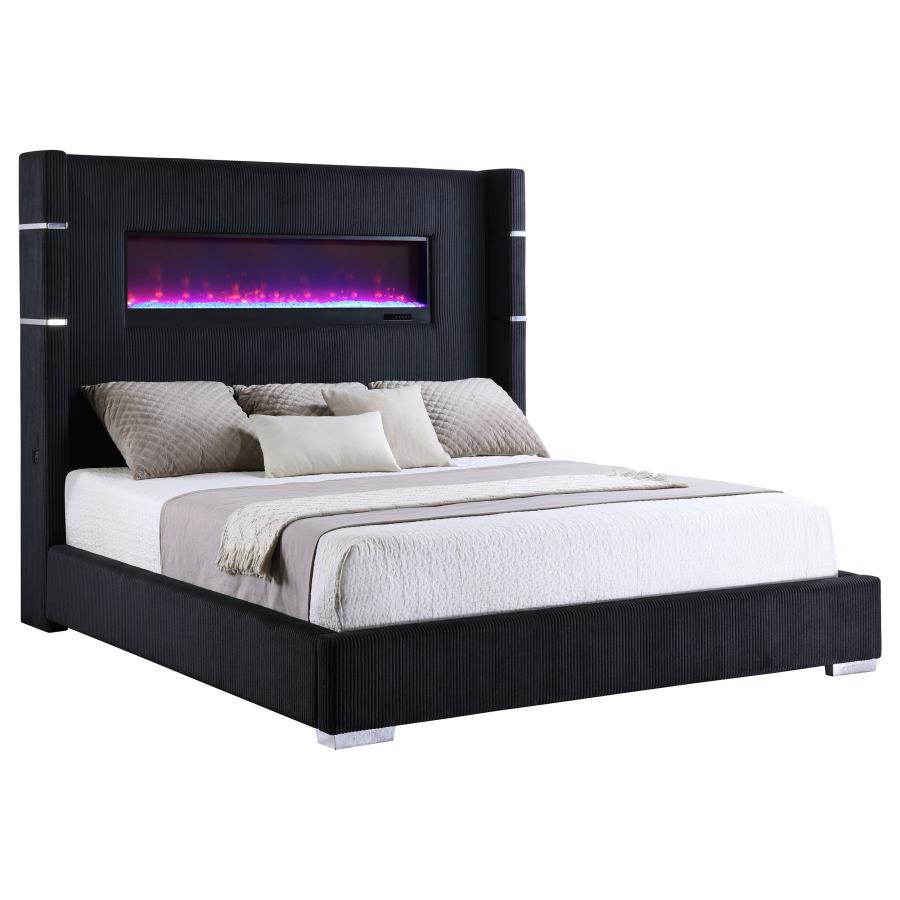 Tisdall Upholstered Eastern King Flame Visualizer Bed Cream - Image 5