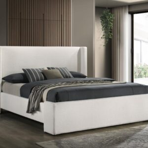 Alamosa Boucle Upholstered Eastern QUEEN Platform Bed White