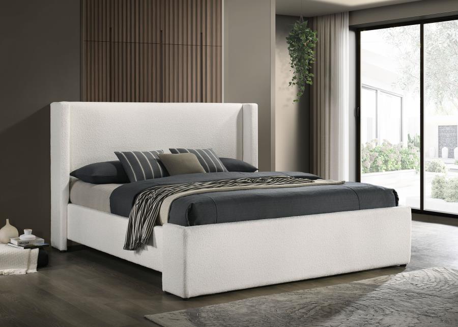 Alamosa Boucle Upholstered Eastern QUEEN Platform Bed White