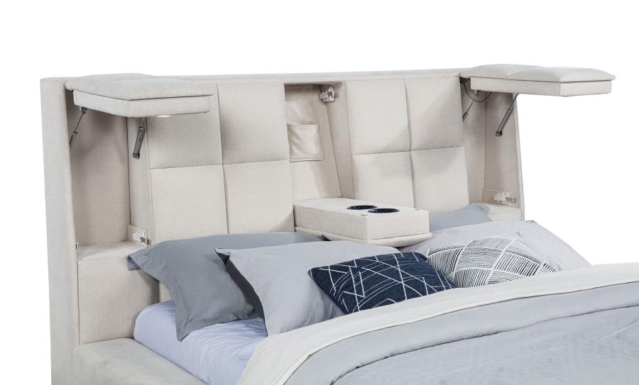 Dreux Upholstered Queen Panel Platform Bed Cream - Image 6