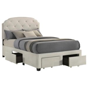 Marianna 4-drawer Upholstered QUEEN Storage Bed Cream