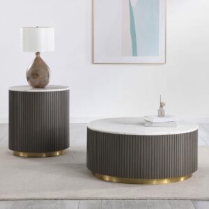 Jason 2-piece Round White Marble Coffee Table Set Charcoal