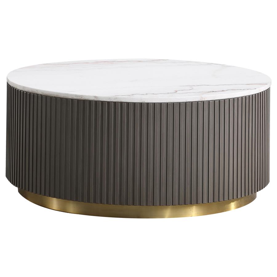 Jason 2-piece Round White Marble Coffee Table Set Charcoal - Imagen 3
