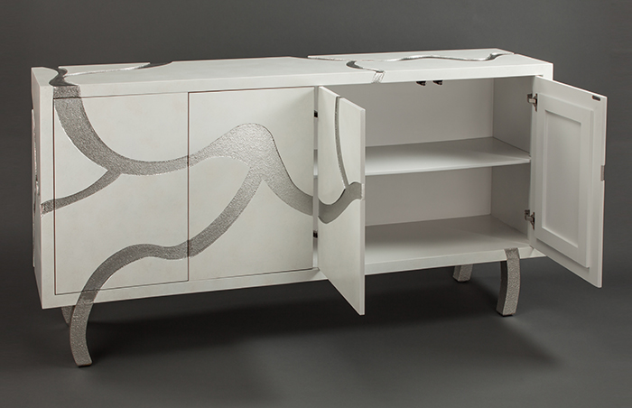Cabinet 72x16x37" Finish: Frosty white with gritty silver inlay design ARTMAX - Imagen 2