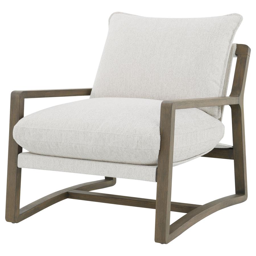 Geneva Boucle Upholstered Wood Arm Accent Chair Sand - Image 3